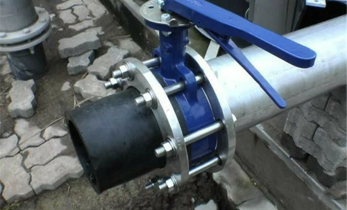 An industrial butterfly flange ready for connection.