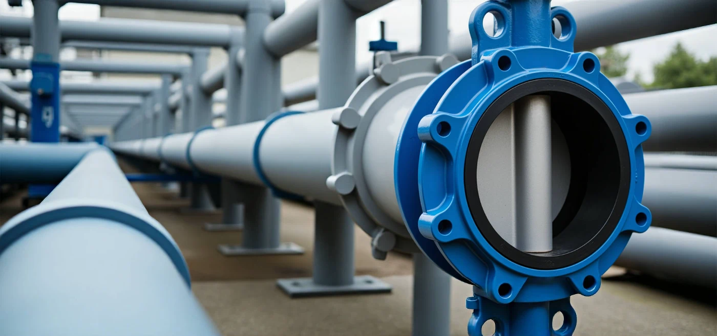Assembly line showing modular butterfly valve components for different standards like wafer type and lug type.